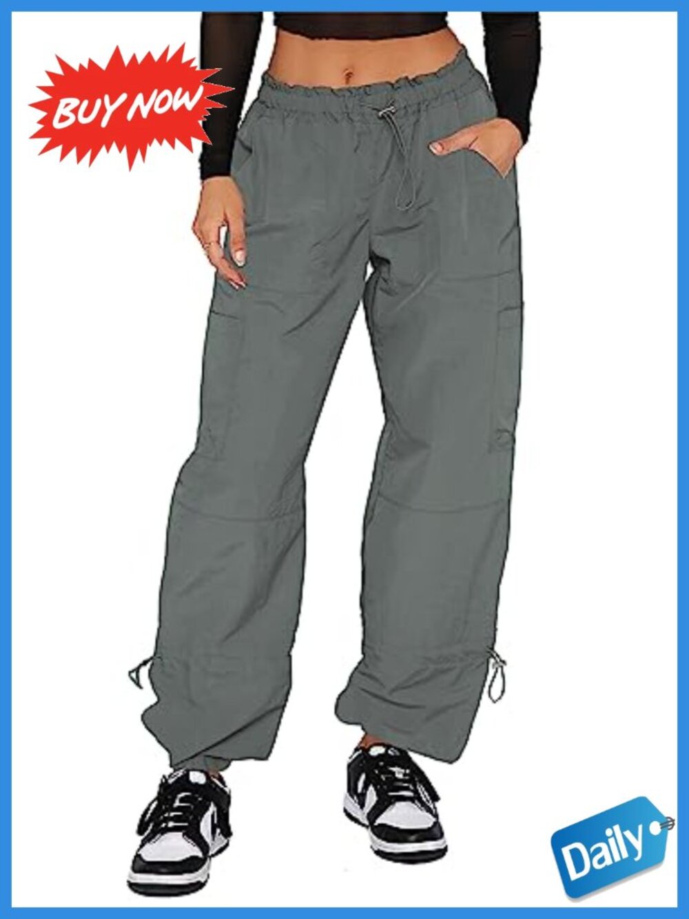 Parachute Cargo Pants Baggy Nylon Wide Leg Y2K Streetwear Women